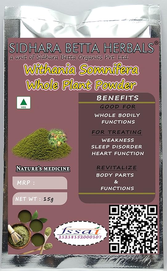Sidhara Betta Herbals Withania Somnifera (Ashwagandha) Whole Plant Powder - 15 gms