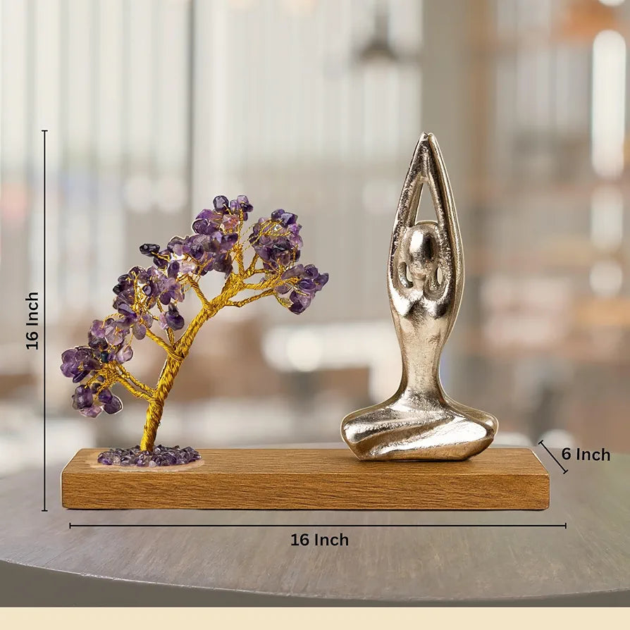 Ritualistic Namaste Amethyst Quartz Crystal Tree Handcrafted for Energy Healing Meditation