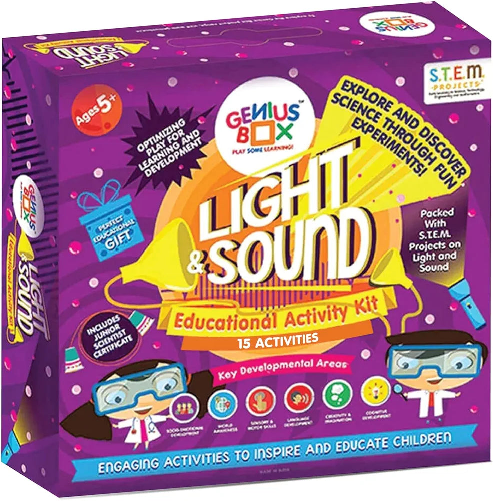 Genius Box Play some Learning STEM Toy for 5+ Year Age: Light and Sound DIY,Activity Kit, Learning Kit, Educational Kit,Multicolor, Wood;Paper 15 Activity Kit