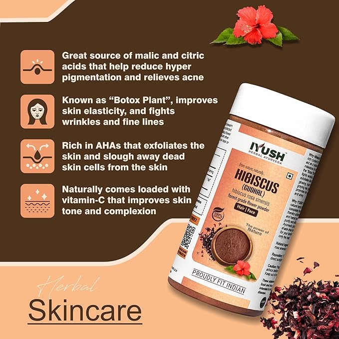 Iyush Herbal Ayurveda Organic Hibiscus Flower Powder For Hair Growth - 100 gms