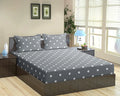 Trance Home Linen 300Tc Cotton 78"X60" Standard Queen Size Elastic Fitted Bedsheet Printed Queen Bed Size With 2 Pillow Covers 300 TC Colour Grey White Circles