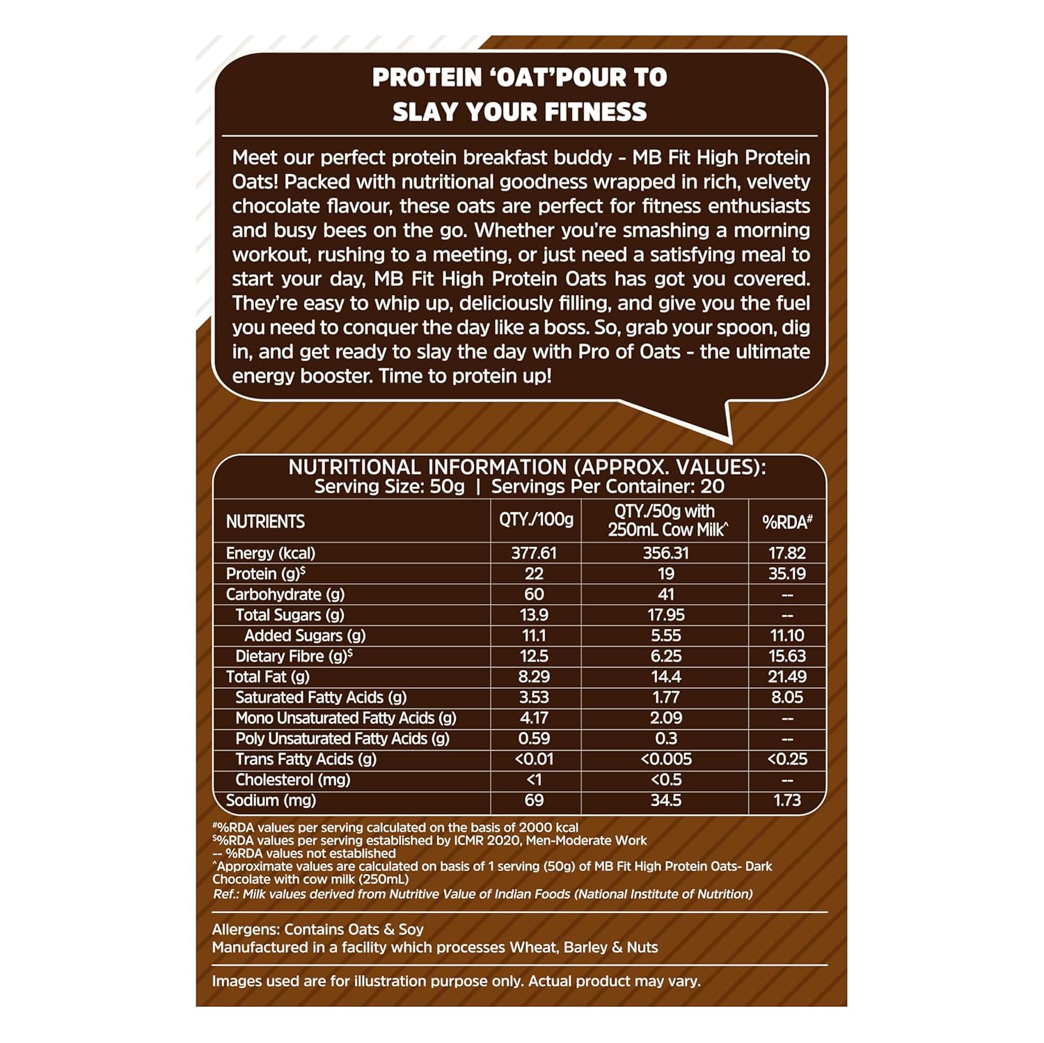 MuscleBlaze Fit High Protein Oats (Dark Chocolate, 400g) | 22g Protein | Breakfast Cereals for Weight Management