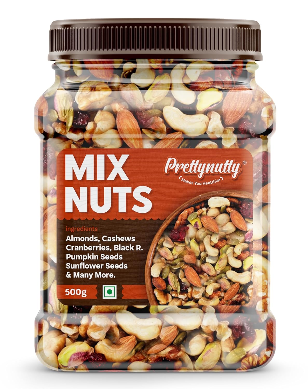 PrettyNutty Healthy Nutmix 250g, Dried Almonds, Black Raisins, Cashewnuts, Cranberries, Green Raisins, Walnut Kernels & Many More.