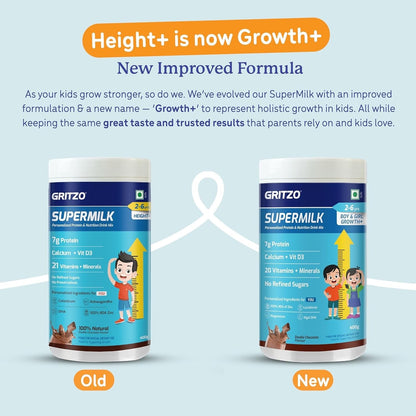 Gritzo Supermilk Height+ For 2-6Y Boys/Girls - Double Chocolate Flavor