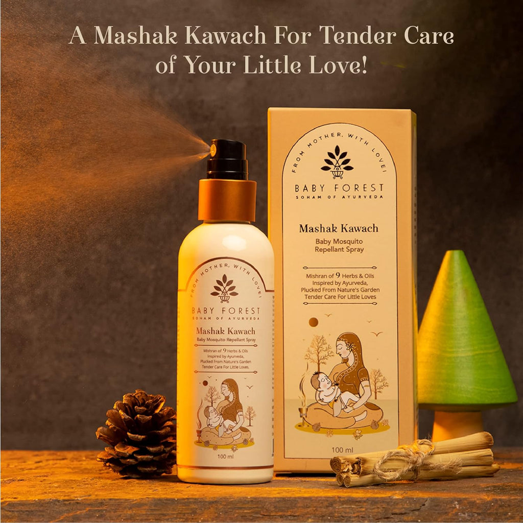 Baby Forest Mashak Kawach Mosquito Repellent Spray for Babies | with Lemongrass, Cedarwood & Lavender Oil | Natural Insect Repellent for Kids | Derma Safe, Cruelty-Free, Vegan | 100ml Pack of 1