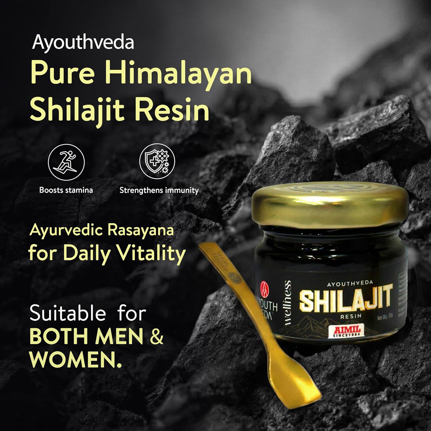 Ayouthveda Pure Himalayan Shilajit Resin | Authentic Ayurvedic Rasayana for Energy, Stamina & Vitality | Fulvic Acid–Rich | Supports Strength, Endurance & Nutrient Absorption | For Women & Men |20g