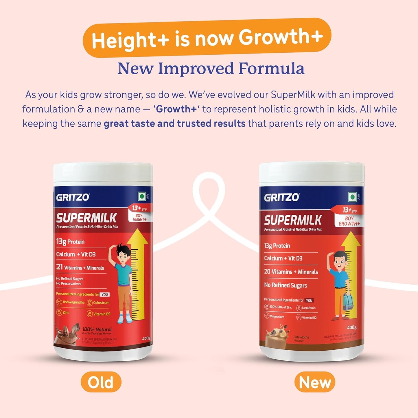 Gritzo Supermilk Height+ Health Drink For 13+Y Boys - Double Chocolate