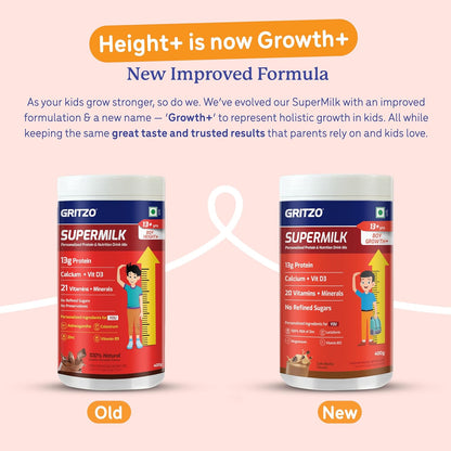 Gritzo Supermilk Height+ Health Drink For 13+Y Boys - Double Chocolate