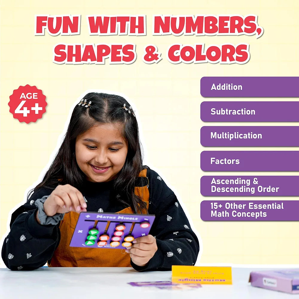 PW Wooden Maths Slide Puzzle Game for Kids Age 4-10 Solve Fun Puzzles with Quizzes & Learn Addition Subtraction, Multiplication Division Shapes Colours