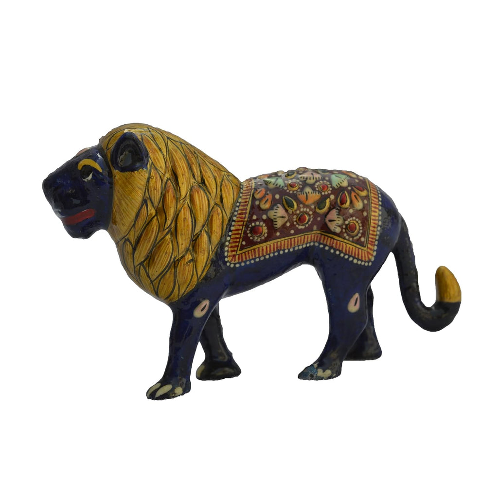 Ecraftindia Meenakari Metal Statue of Royal Lion
