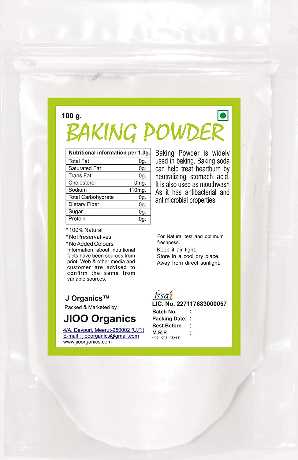 Jioo Organics Baking Powder - 100 gms