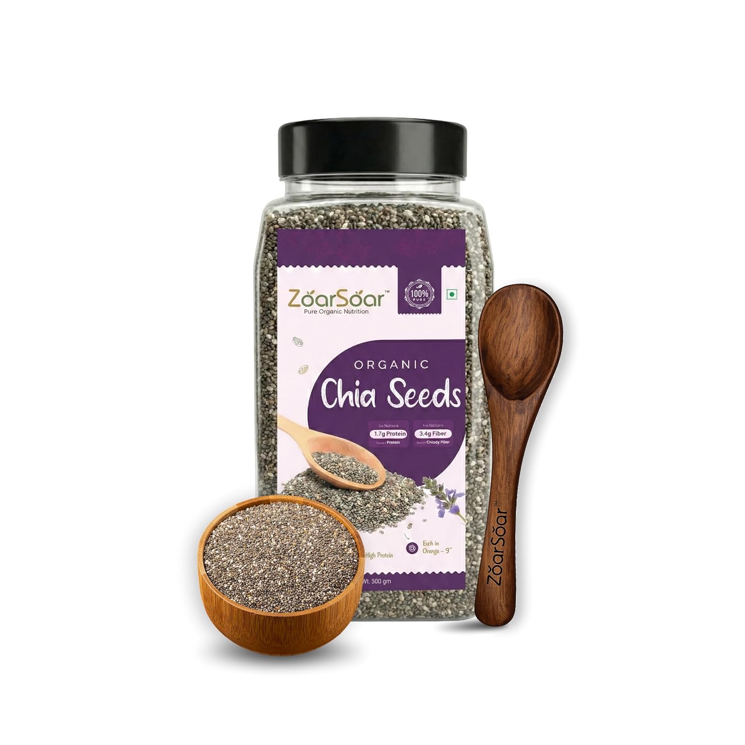 ZoarSoar Premium Raw Chia Seeds (200g) | Unpolished, Clean, Non GMO Superfood for Heart Health & Digestion | Natural Pure Omega-3, Fibre & Plant Protein Source | Organic Chia Seeds For Weight Loss