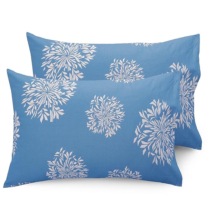 Huesland by Ahmedabad Cotton 144 TC Cotton Bedsheets for King Size Bed with 2 Pillow Covers | Blue