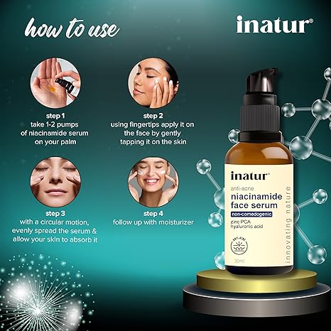 Inatur Niacinamide Serum for Face with Hyaluronic for Acne-Prone Skin - 30 ml