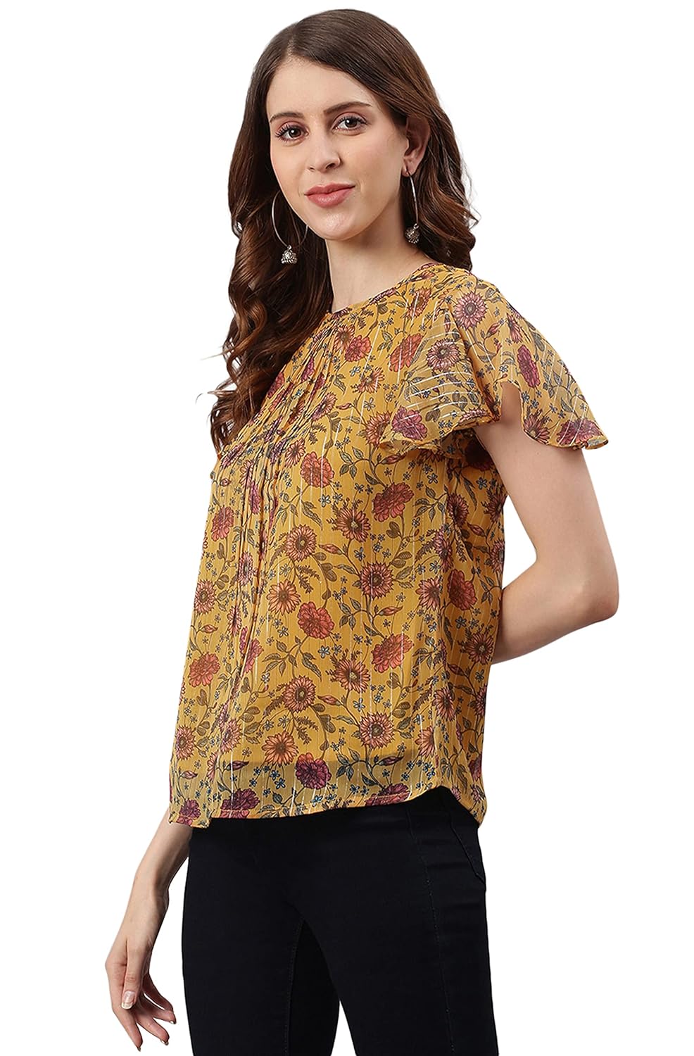 Janasya Women's Mustard Poly Georgette Top