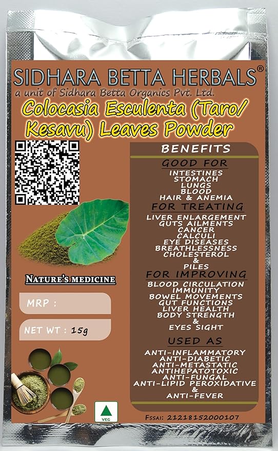 Sidhara Betta Herbals Colocasia Esculenta (Taro/Kesavu) Leaves Powder  - 15 gms