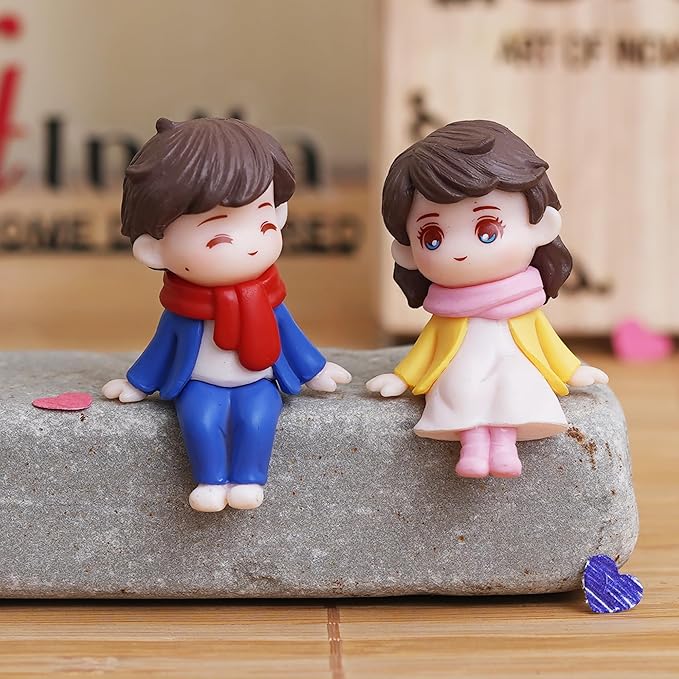 Ecraftindia Cute Boy and Girl Sitting Couple Statue Decorative Showpiece | Valentine Gift