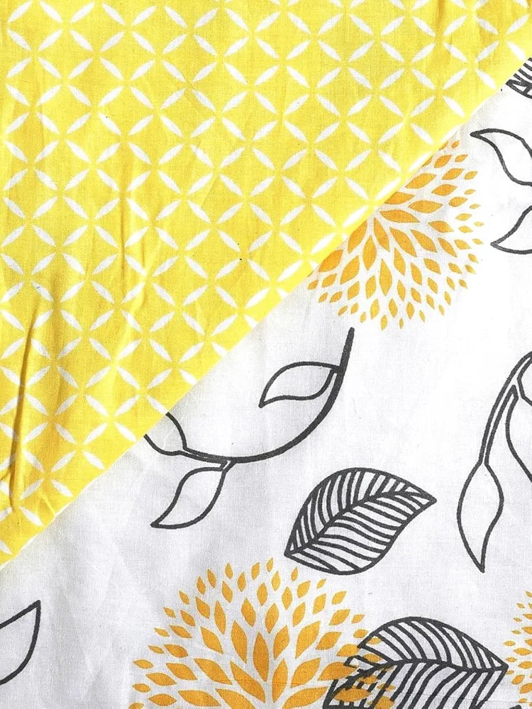 Trance Home Linen Premium Dohar Single Bed 100% Cotton Reversible 150 GSM Ac Blanket Comforter Light Weight Colour Yellow White Floral Abstract