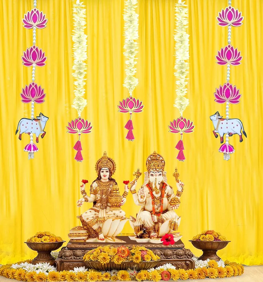 Handmade Artificial Flower Garland with Lotus & Cow Hanging 5 Pcs