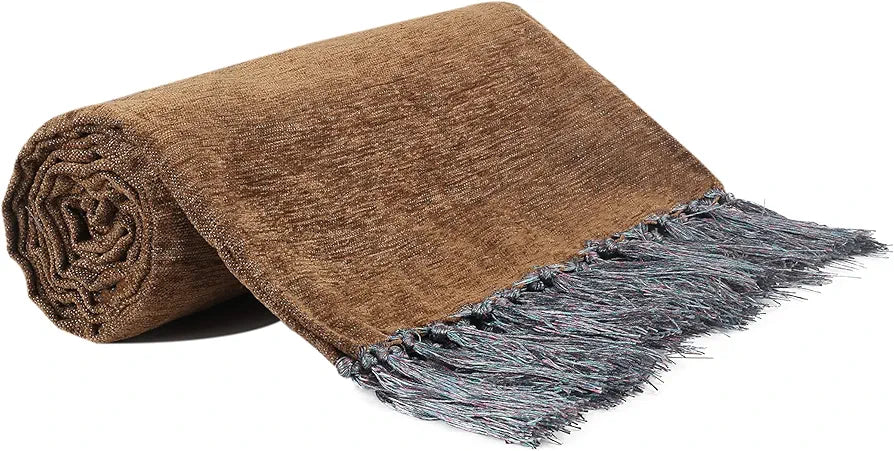 Cazimo Soft Chenille Premium Throw Blanket with Tassel Fringe Fade Resistant All Seasons Ultra-Soft