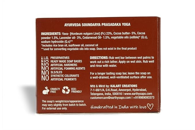 Earthy Sapo Handmade Cocoa Oats Delight Bathing Soap - 100 gms (Pack of 2)