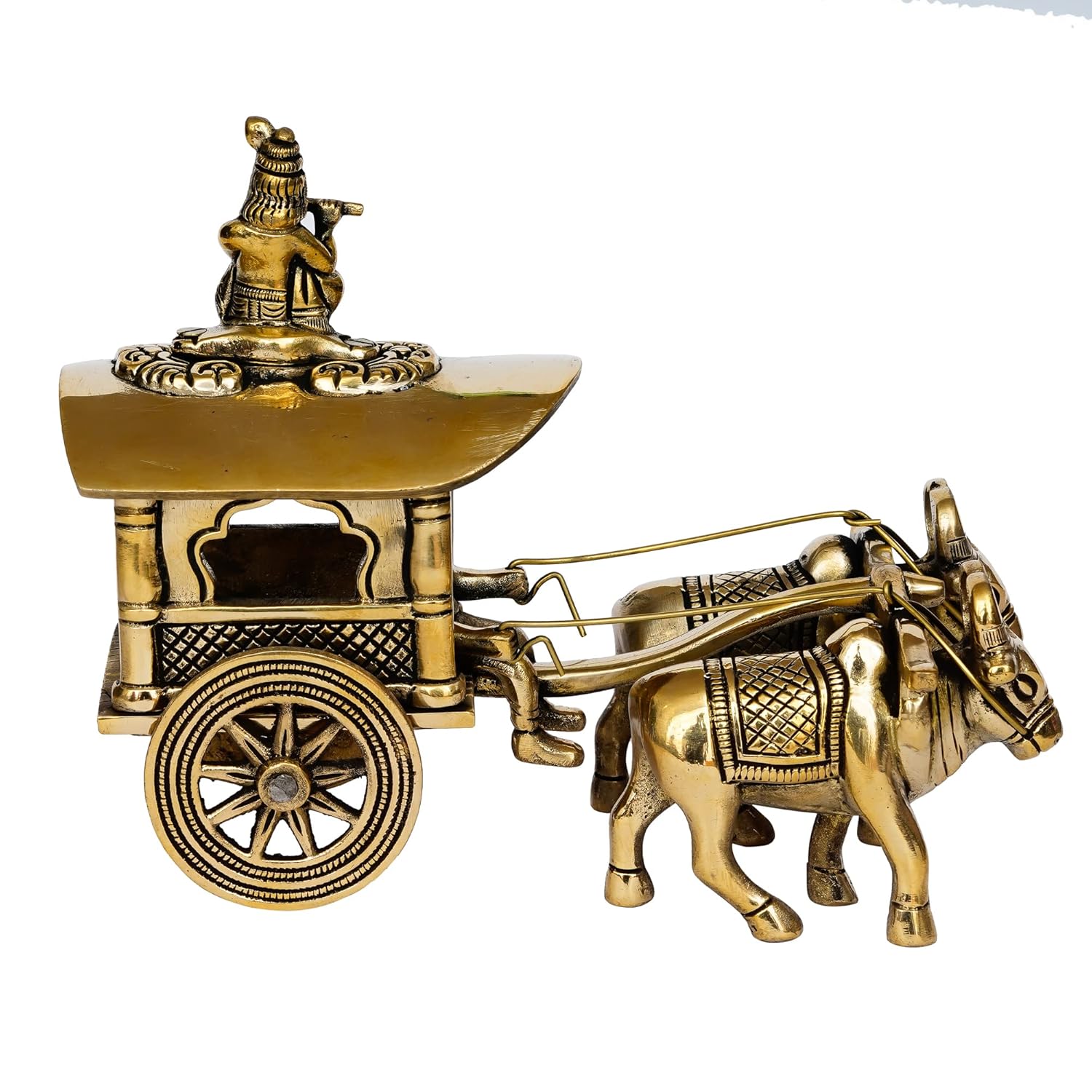 Ecraftindia Brass Brown Antique Finish Closed Bullock Cart Handcrafted Decorative Showpiece