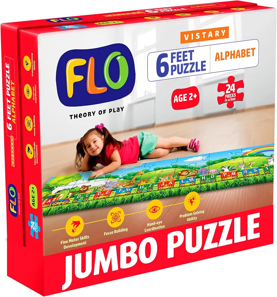 FLO Toys 6 Feet Alphabet Floor Puzzle for Kids 24 Jumbo Pieces Train Theme ABC Learning Toy for Toddlers & Preschoolers Educational