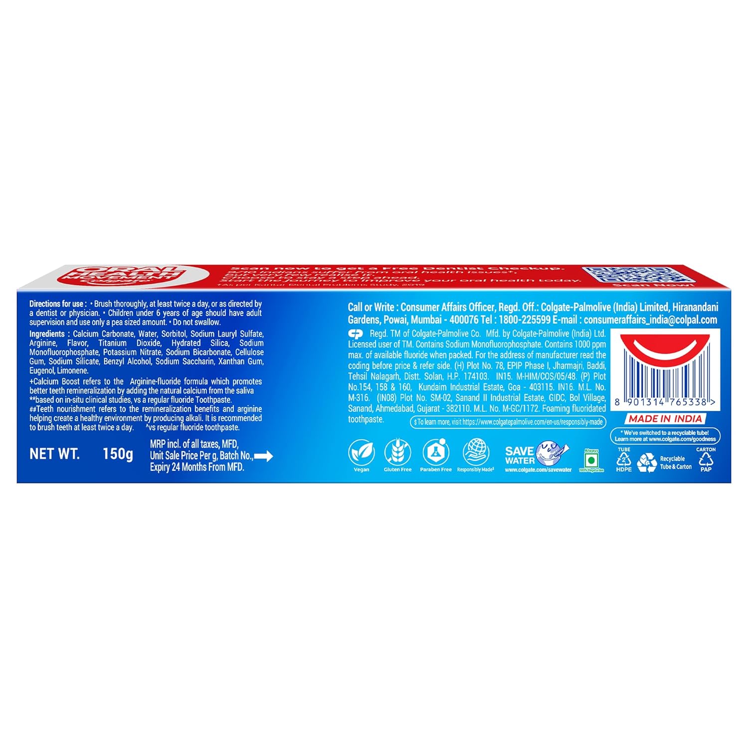 Colgate Strong Teeth Toothpaste with Amino Shakti - India's No.1 Toothpaste for Cavity Protection (150 g)