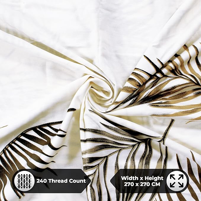 Story@Home Double Bed Cotton King Size Bedsheet With 2 Pillow Covers White and Green Colours