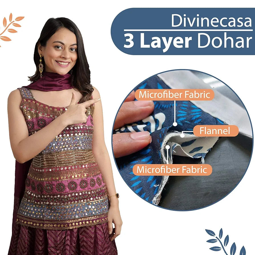Divine Casa 120 GSM Microfiber Single Kids Dohar Soft & Lightweight Throw Blanket Geometric Pattern Colour Blue-Grey & Orange