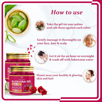 Newish Pure Aloe Vera Gel with Rose for Skin Hair - 200 gms (Pack of 2)