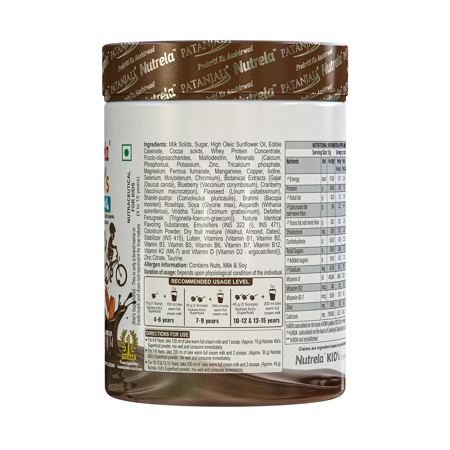 Nutrela Kids Protein Powder - 400g, Chocolate Flavour | Helps in Memory and Brain Development | Improve Muscle Mass, Bone and Teeth Strength