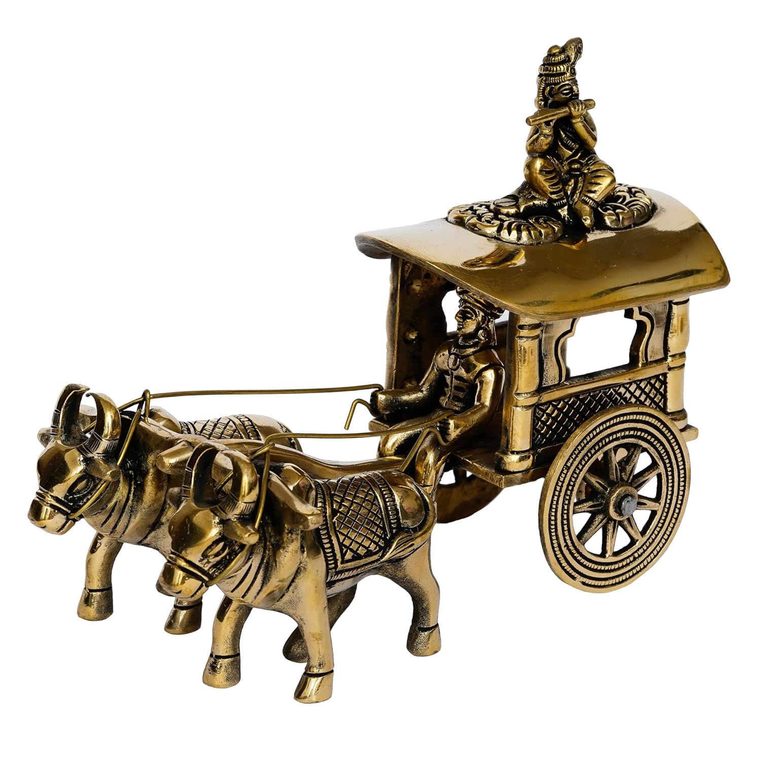 Ecraftindia Brass Brown Antique Finish Closed Bullock Cart Handcrafted Decorative Showpiece