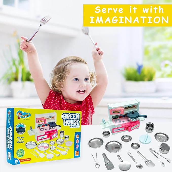 Ratna's Green House 19 Pieces Kitchen Set for Kids | A Perfect Roleplay Pretend Play Kitchen Play Set for Kids