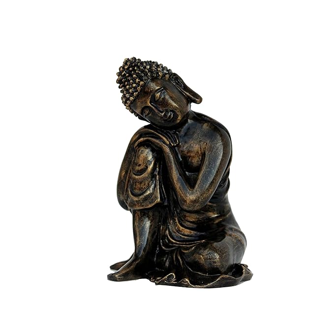 Ecraftindia Antique Finish Handcrafted Thinking Buddha Polyresin Statue | Red and Black