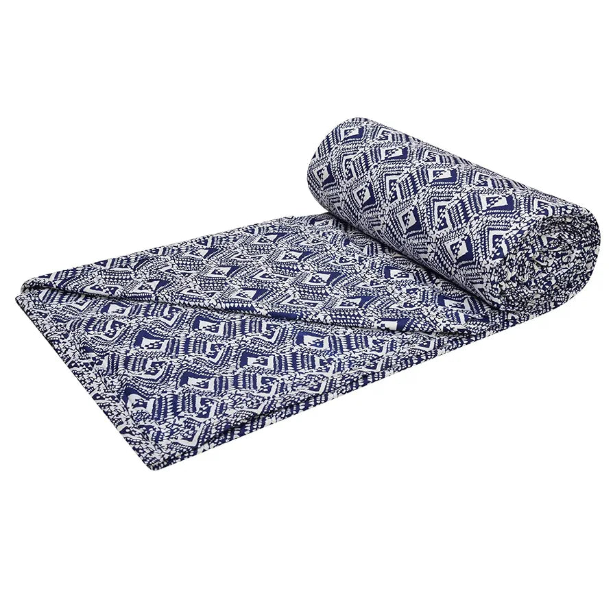 Trance Home Linen 150 GSM Pure Cotton Reversible Dohar Single Bed Size Ac Blanket Comforter Soft Light-Weight Bed Blanket 56 X 88 Inch Colour Navy Blue Abstract