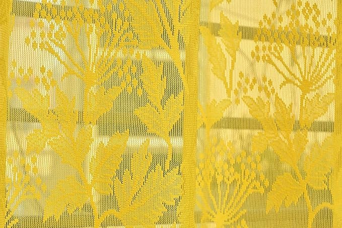 Loomlyfe 5ft Window Curtain | Heavy Tissue Net Floral Semi Transparent Sheer Parda for Home | Yellow Net Curtains | 2 Pieces