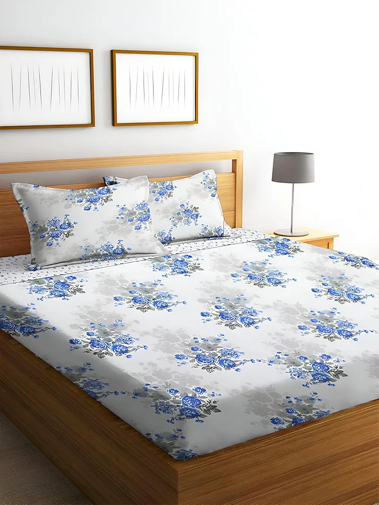 Starnstyle Polycotton 220 TC Floral Printed King Size Double Bedsheet with 2 Pillow Covers Ristes