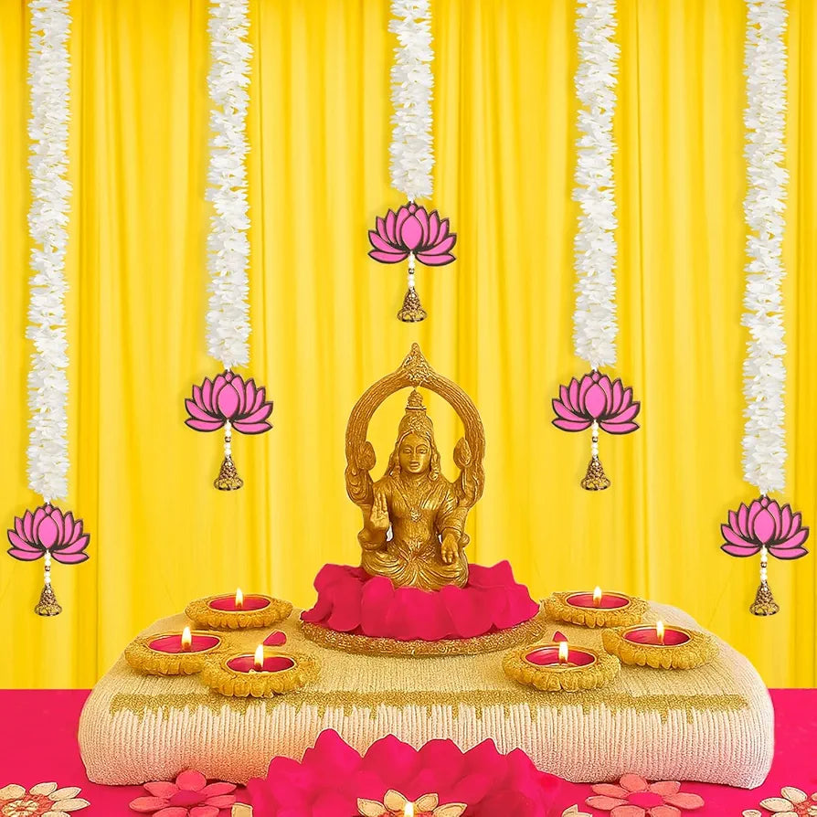 Handmade Artificial Mogra Garland with Lotus Hanging for Decoration White Flower Strings 2.5 Feet Lenght