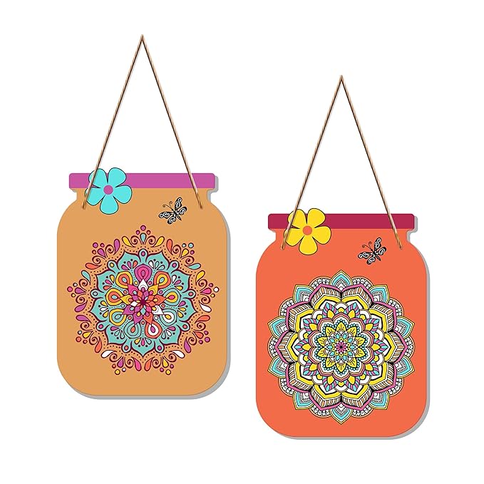Artvibes Mandala Pattern Decorative Wall Art Mdf Wooden Wall Hanger for Living Room | Set of 2