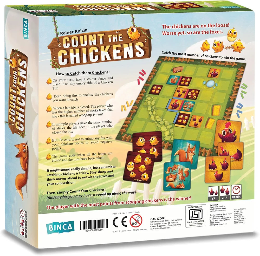 Binca Board Game - Count Your Chickens, Strategy Board Game for Boys & Girls, Fun for Family & Friends Game Night, Card Game for Kids, Teens & Adults, Travel Gifts for Ages 7,8,9,10 & Up, 2-4 Players