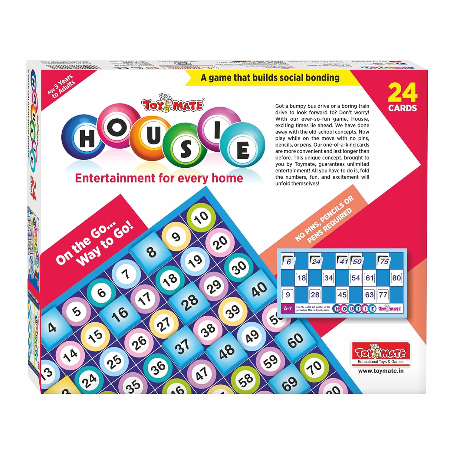 Toymate Red Housie 24 Reusable Cards