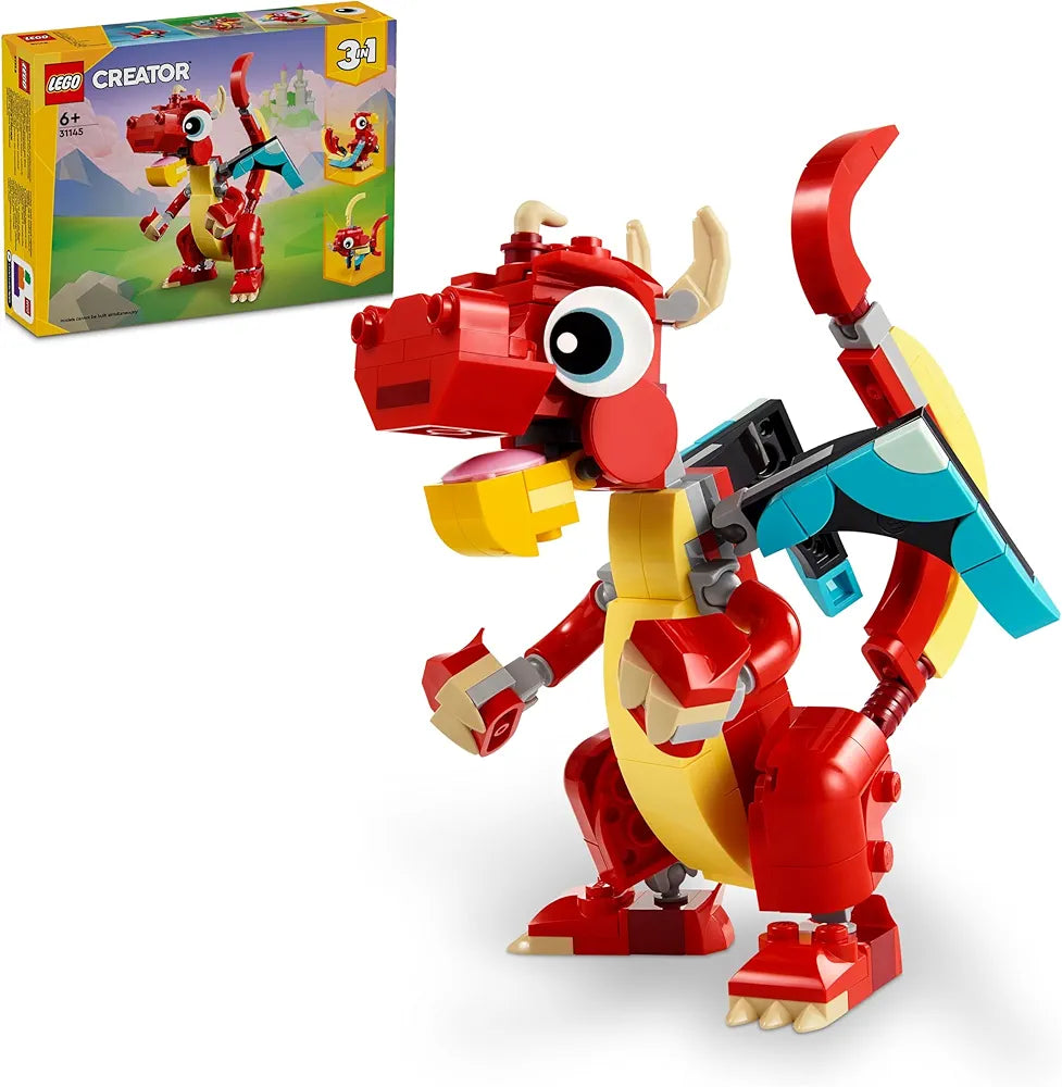 Lego 31145 Creator 3in1 Red Dragon Toy to Fish Figure to Phoenix Model, Animal Set for Kids, Gift Idea for Boys and Girls Aged 6 and Up