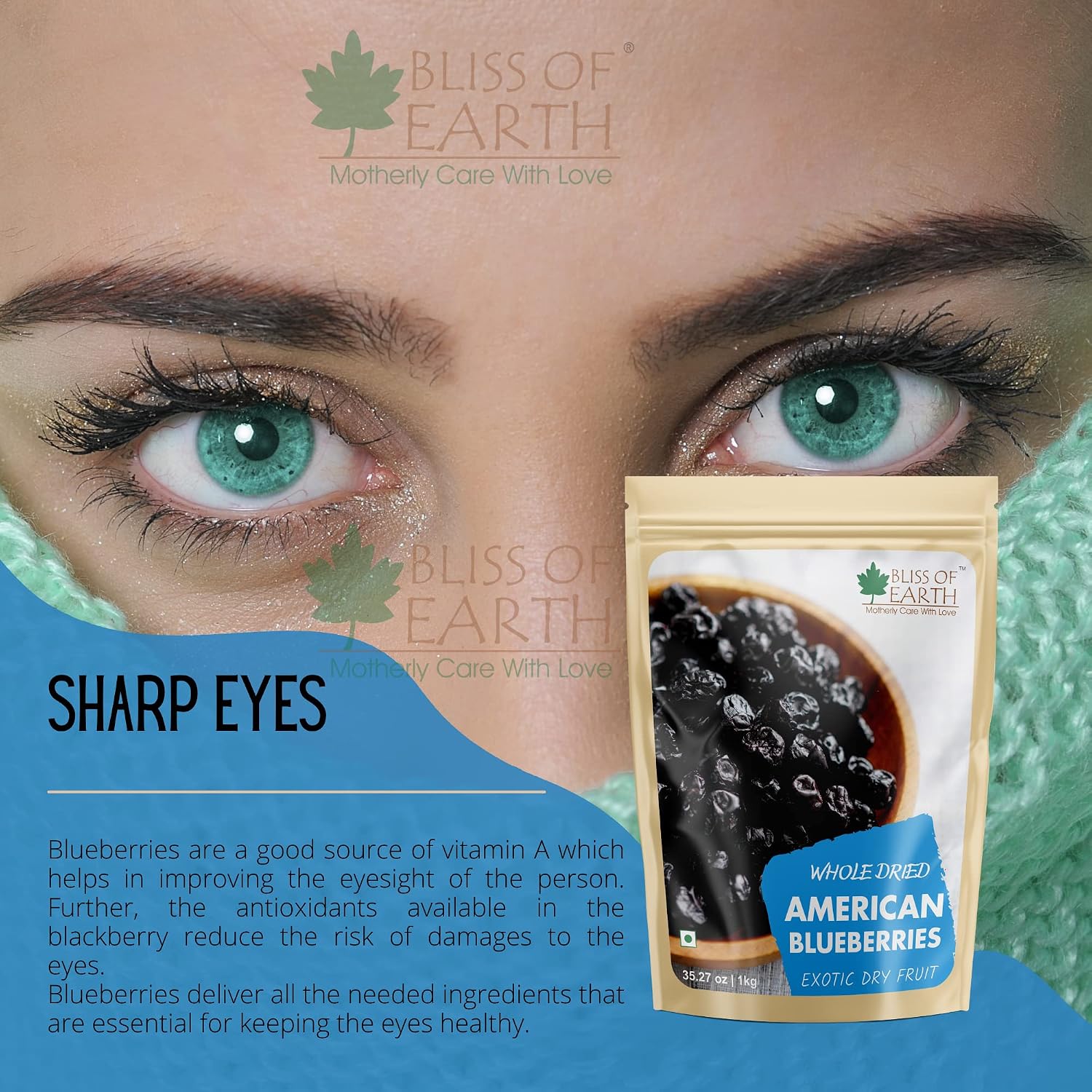 Bliss of Earth 500gm Whole Dried American Blueberries Exotic Dry Fruit King of Antioxidant