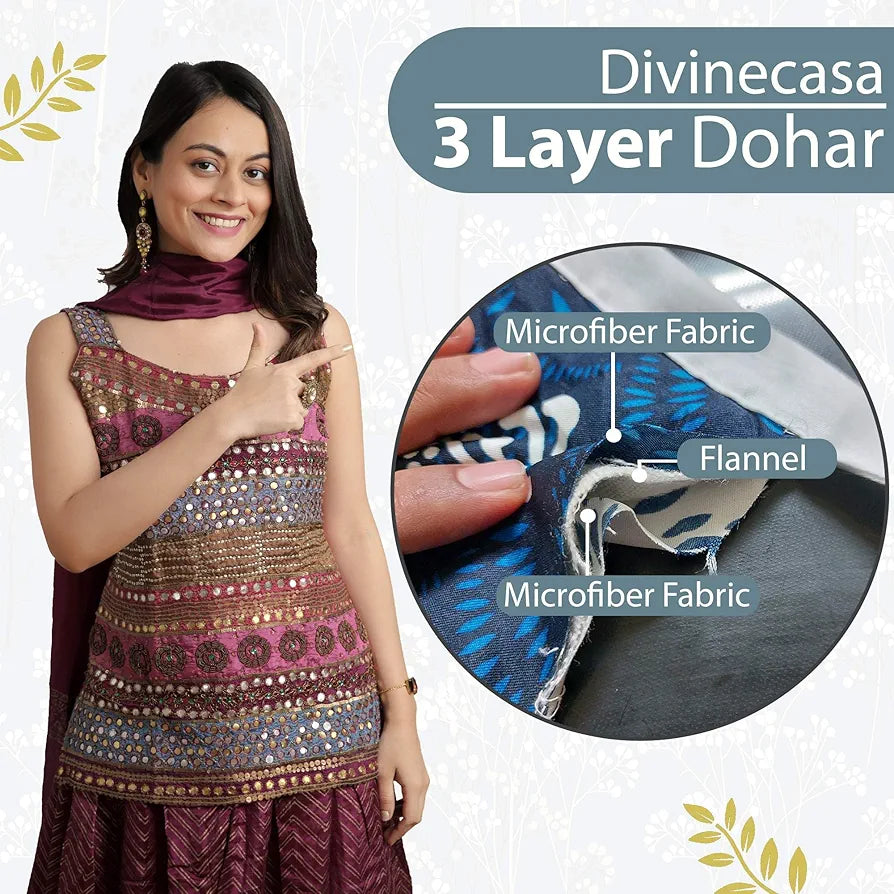 Divine Casa 120 GSM Floral Microfibre Reversible Lightweight Printed Double Bed AC Dohar Blanket Colour Beetal Grey TC - 120