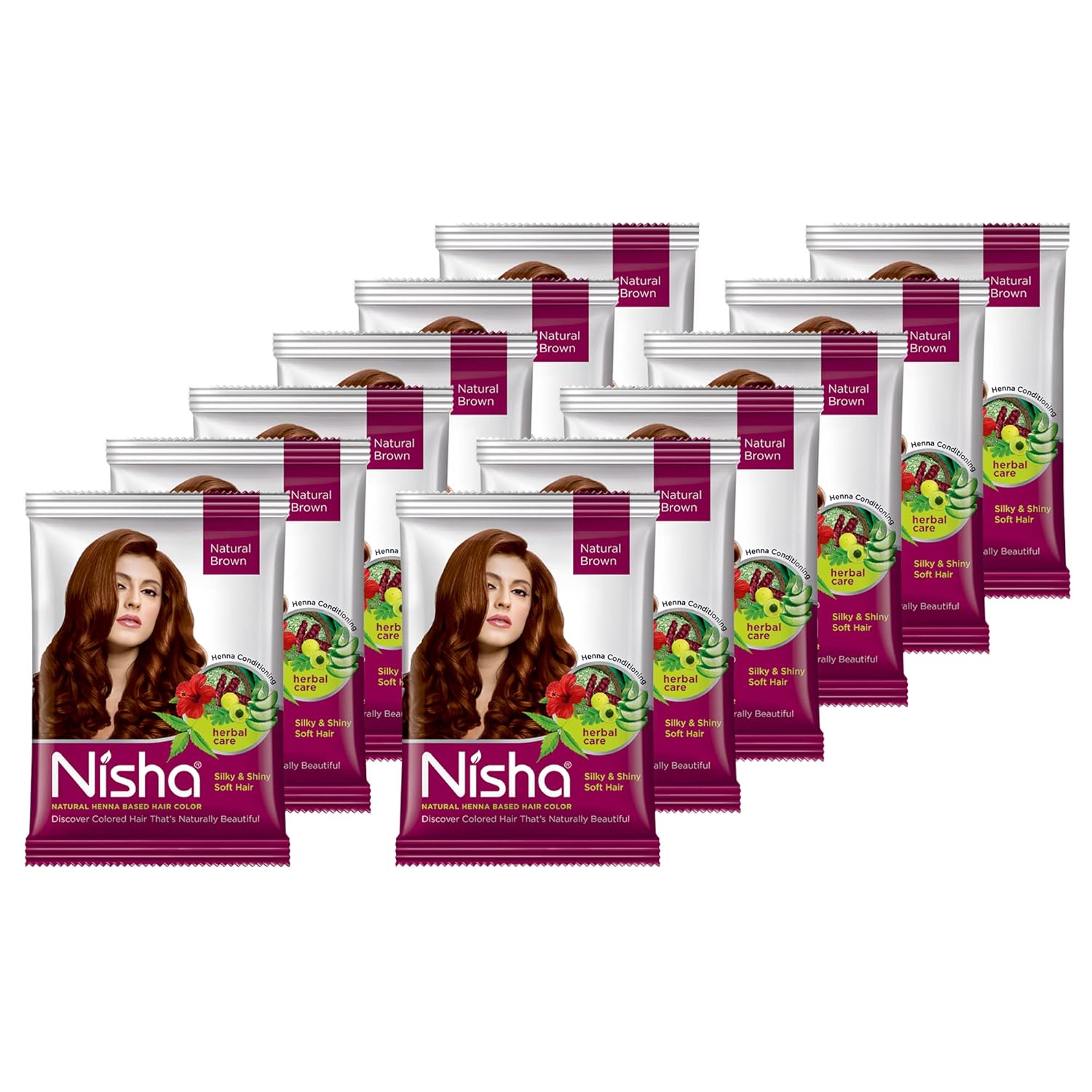 Nisha Hair Color Dye Henna Based Natural Hair Color Powder Without Ammonia Natural Brown Colour - 15 Gms | Pack of 10