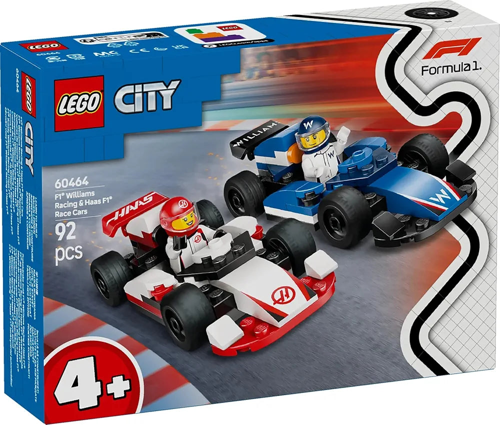 Lego City F1 Williams Racing & Haas F1 Race Cars Vehicle Toy Set 60464 Building Blocks Toys for 4+ Gift for Boys and Girls