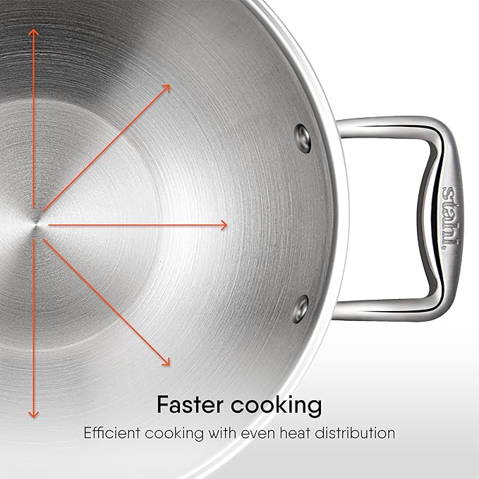 Stahl Artisan Triply Stainless Steel Kadhai With Lid | Kadai for Cooking | Induction & Gas Stove Compatible | 2.0 L | 22 Cm