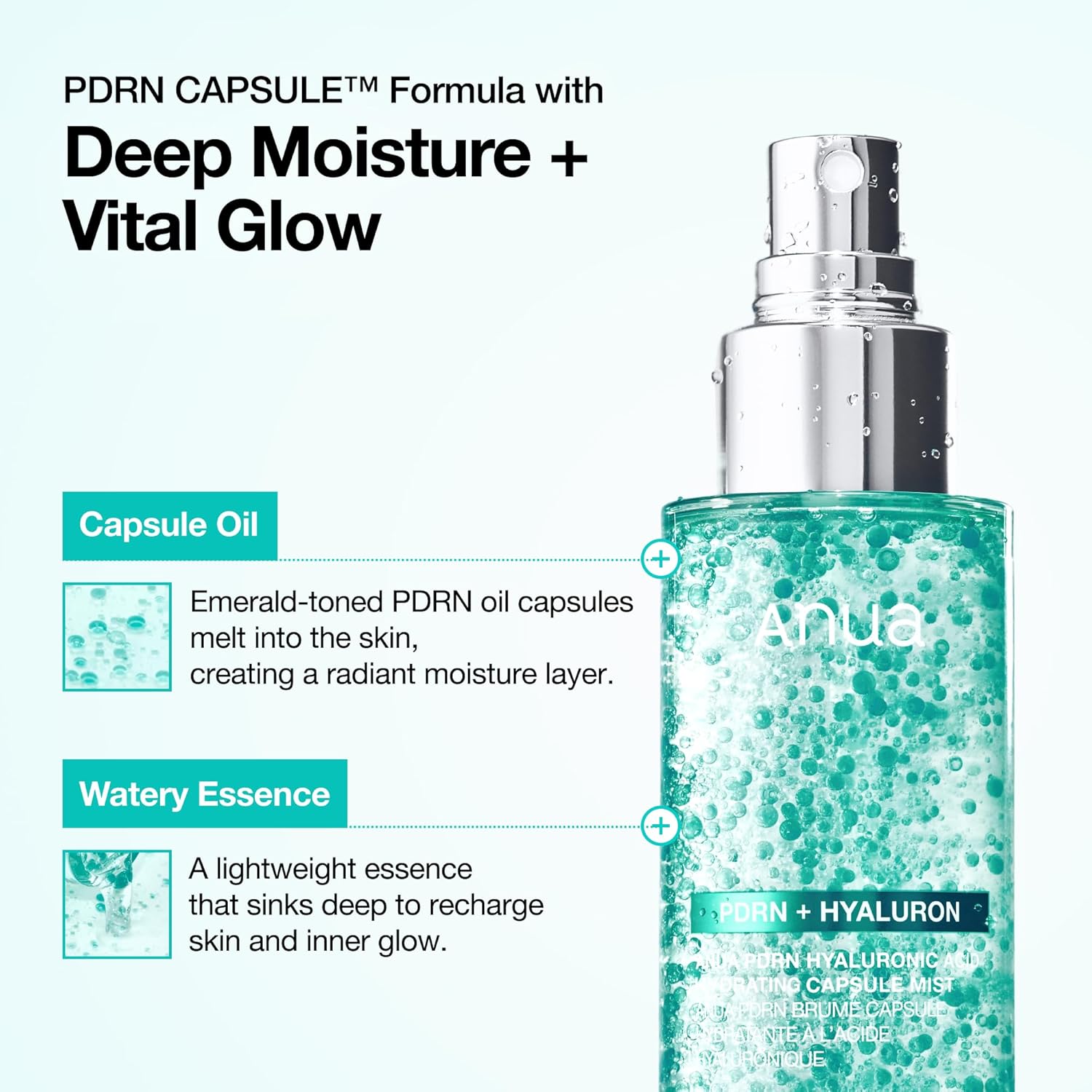 Anua PDRN Collagen Glow Facial Serum Spray with Hyaluronic Acid | Hydrating Face Mist, Dewy Glass Finish, All Skin Types, Instant Plumping, 100 ml