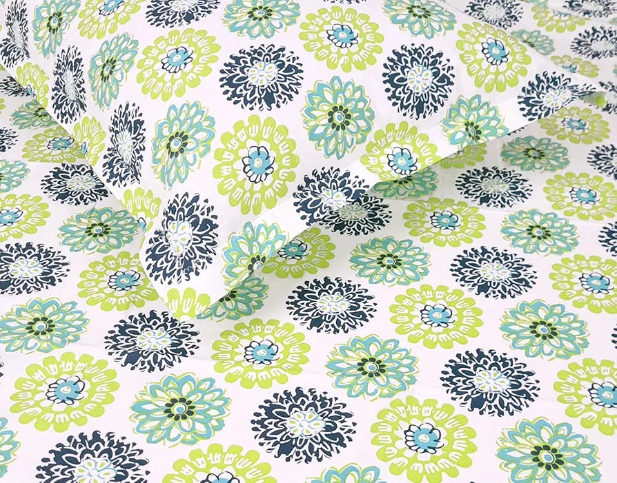 Divine Casa 100% Cotton Bedsheet for Single Bed, 144 TC Bedsheet Single Size Bed Cotton with 1 Pillow Cover Colour Green Blue